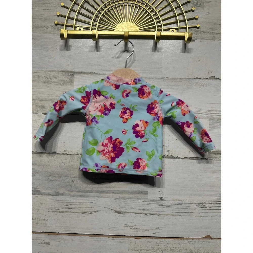 Ruffle Butts Rash Guard Girls 3-6m Floral Long Sleeve Zip Swim Top EUC